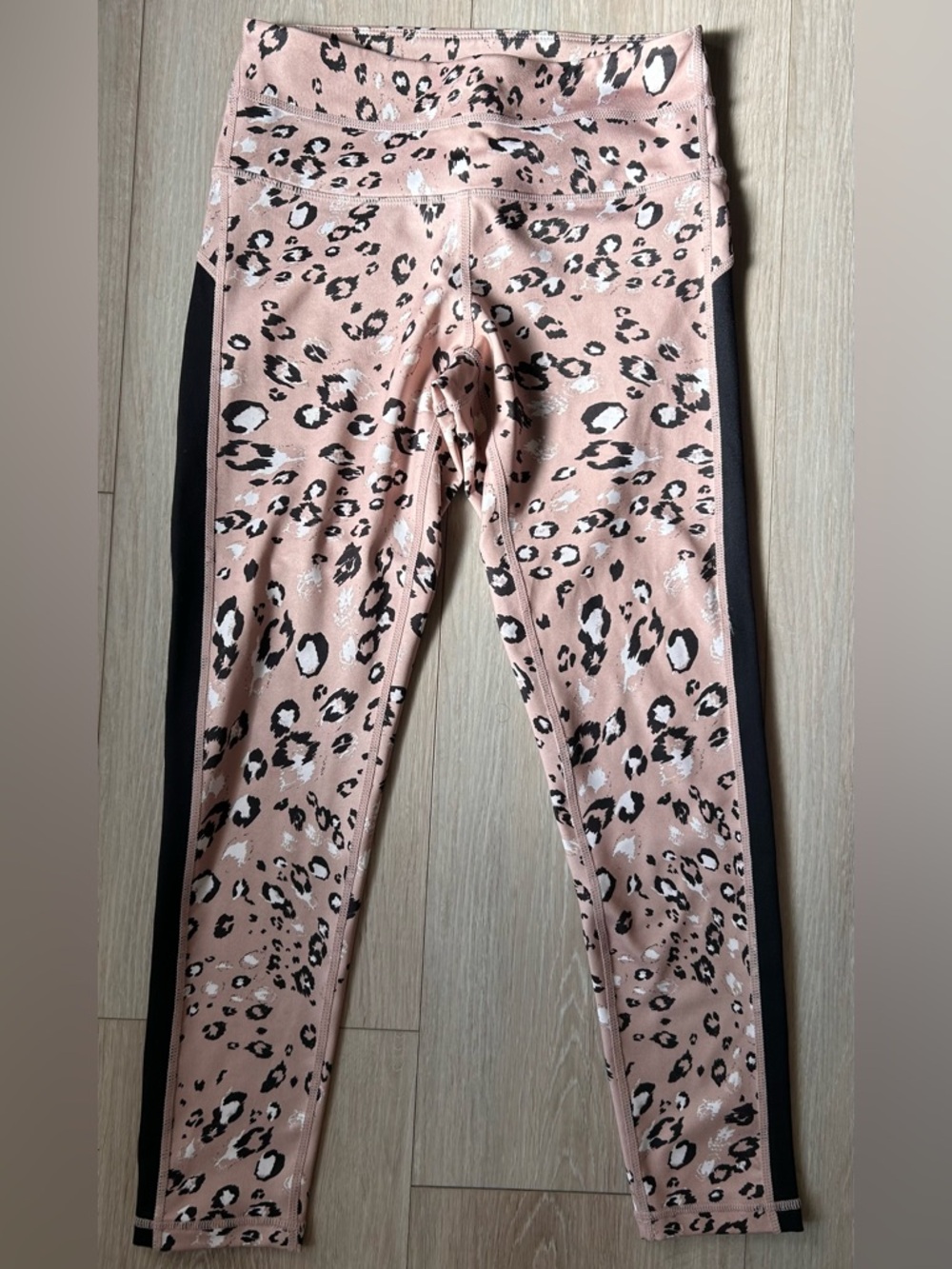 Zella Pink Leopard Print Leggings with Black Side Panels